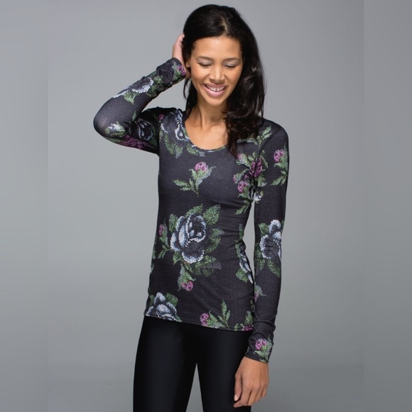 LULULEMON - Scoop Back Long Sleeve
Garden Party Smooth Silver Multi  Size 8 - Picture 2 of 8